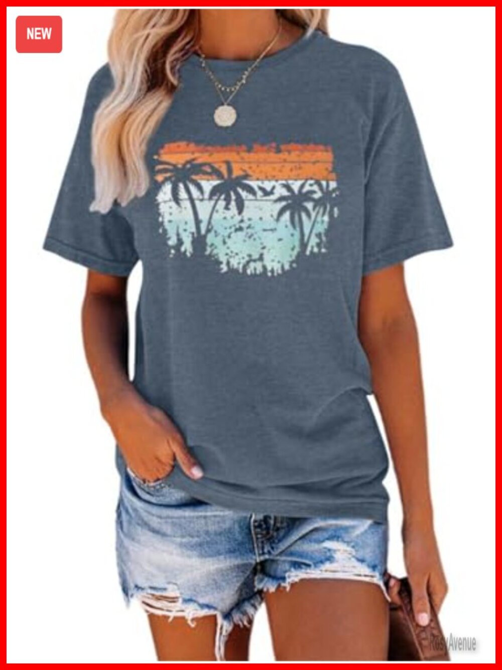 Beach Coconut Trees Sunset Graphic Tee Short Sleeve Women